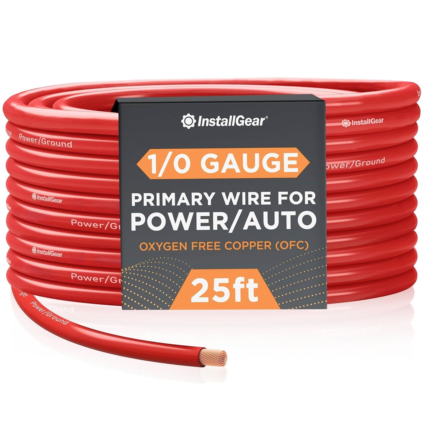 1/0 Gauge AWG OFC Pure Copper Power Ground Wire Cable (25Ft Red) True Spec Welding Wire, 1/0 Gauge Battery Cable Wires, Automotive Wires, Car Audio Speaker Stereo, RV Trailer, Amp Wiring