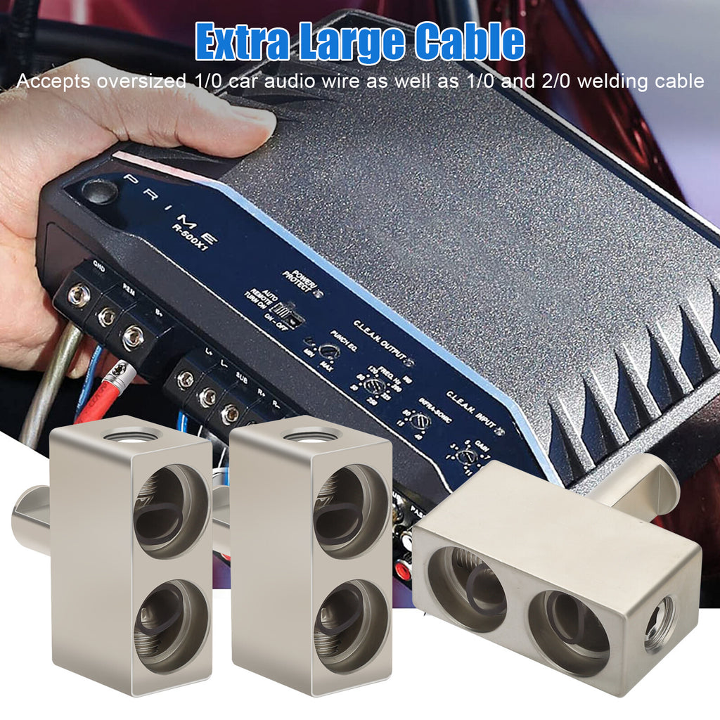 2X Car Audio Power/Ground Dual 1/0 Gauge to 1/0 Gauge Offset Amp Input Reducers