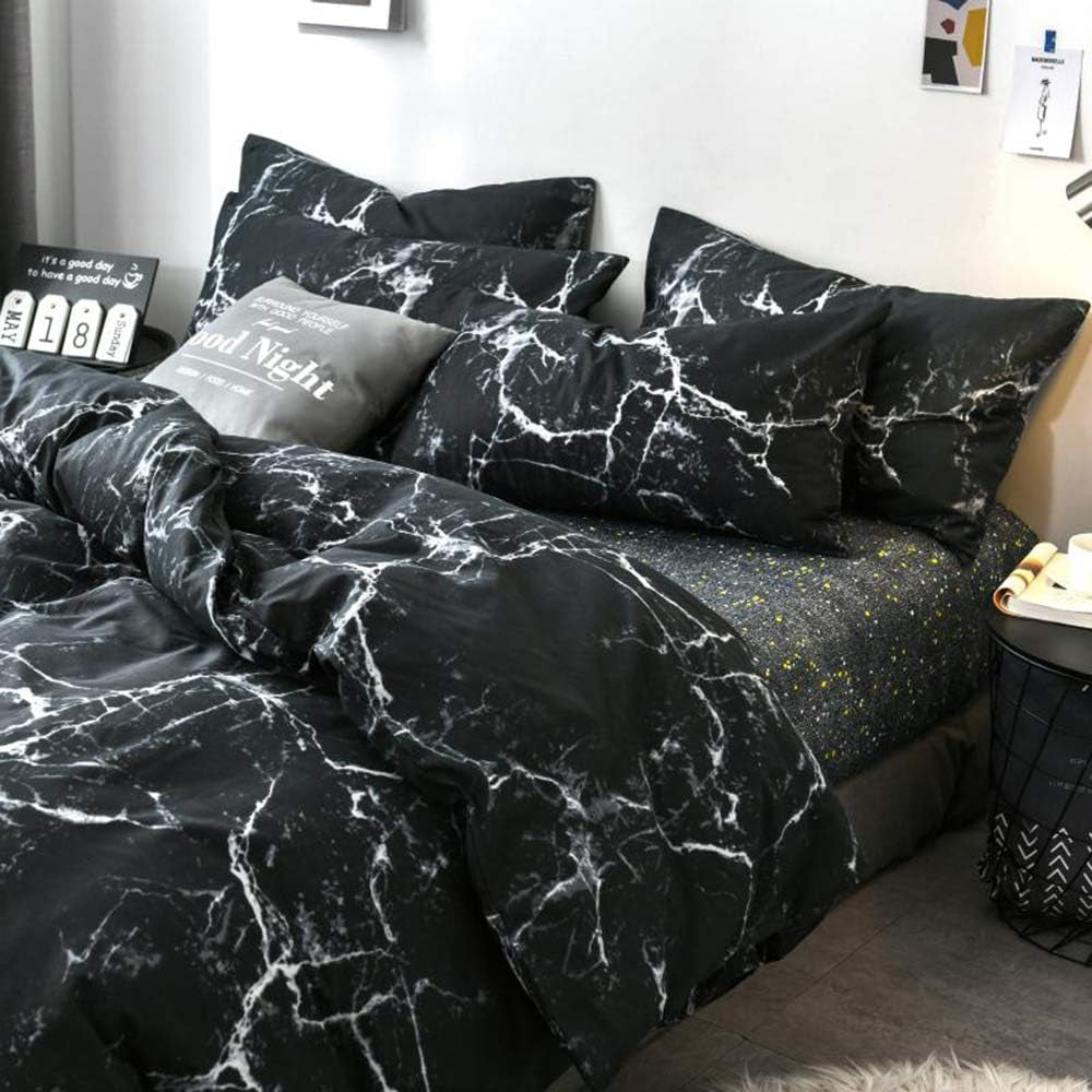 Black Marble King Size Comforter Set Black White Bedding Comforter Sets All Season Black Comforter Abstract Comforter with 2 X Pillow Cases