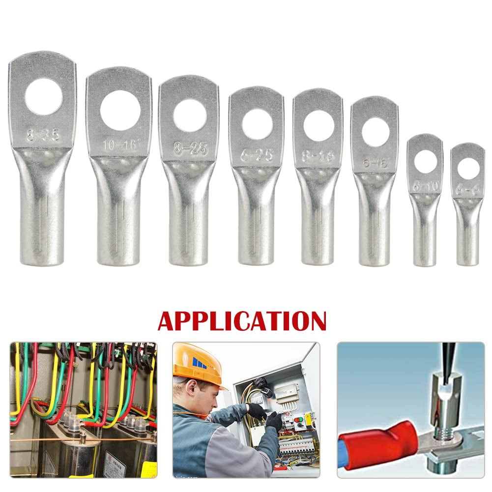 2/0 Gauge Wire Lugs 5/16" Stud (M8) 4 Pcs UL Heavy Duty Battery Cable Lugs 2/0 AWG 5/16" Cable Ends Copper Lugs Ring Terminal Connectors DIN 46235