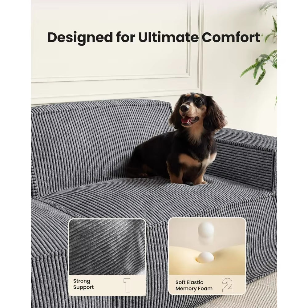 80 L Shaped Sofa Modular, Corduroy Couches with Deep Seats &High-Back, Upholstered Couches for Living Room Bedroom