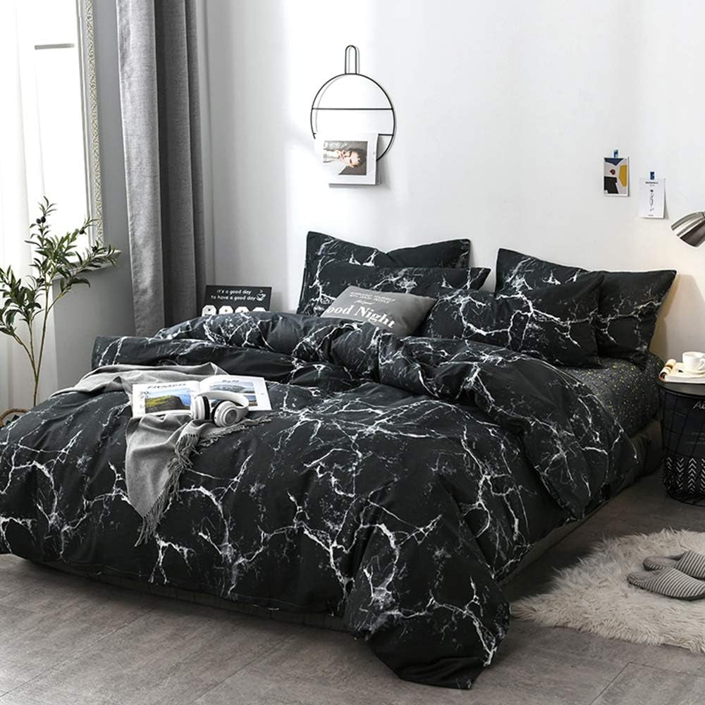 Black Marble King Size Comforter Set Black White Bedding Comforter Sets All Season Black Comforter Abstract Comforter with 2 X Pillow Cases