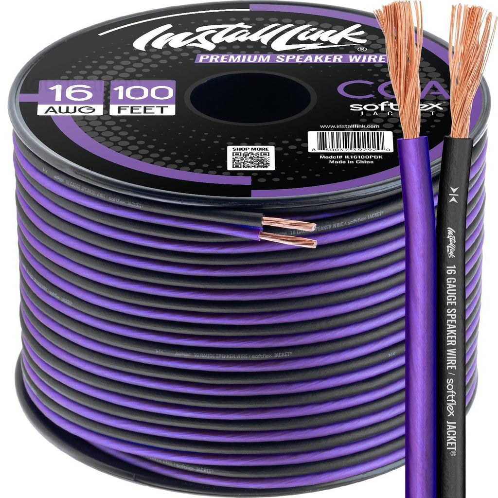 16 AWG Gauge Speaker Wire Cable Stereo, Car or 100 Feet, Frosted Purple/Black