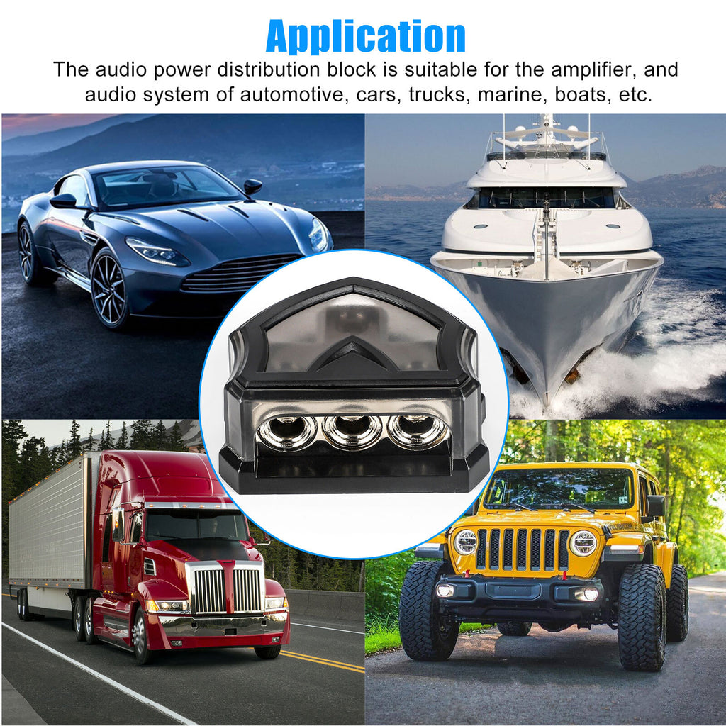 2PCS 3 Way 0 Gauge Input to 0 Gauge Output Power Ground Amp Distribution Block