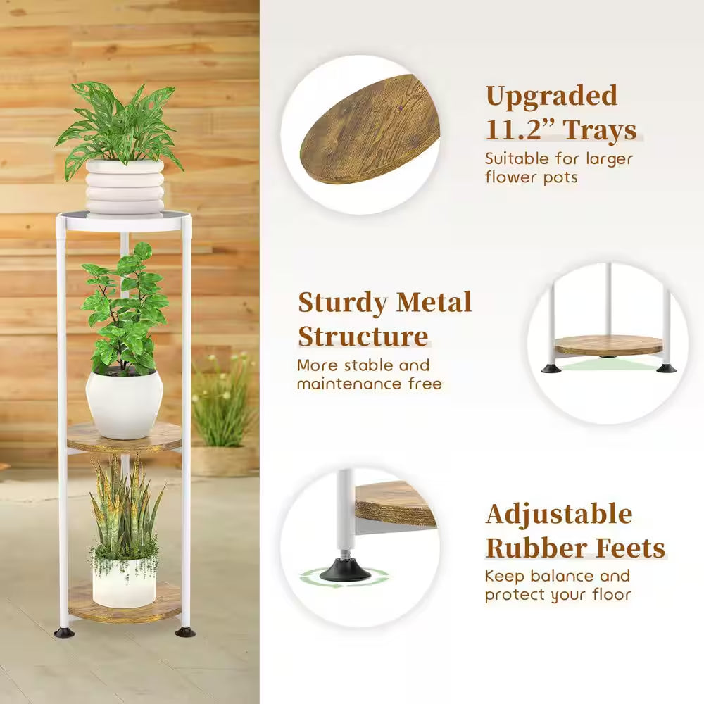 3-Tier White Indoor Plant Stand, Suitable for Large, Tall and Heavy Flower Pots, Corner Plant Stand, Vertical and Round