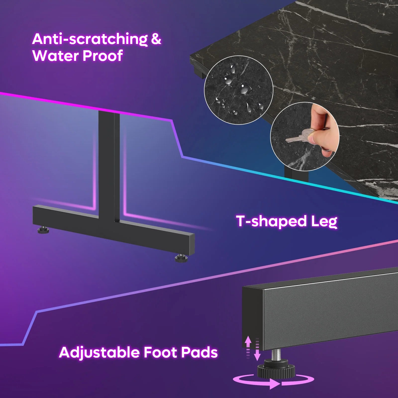 42" LED Gaming Desk PC Computer Office Gamer Table Desk with Monitor Stand in Black Marble