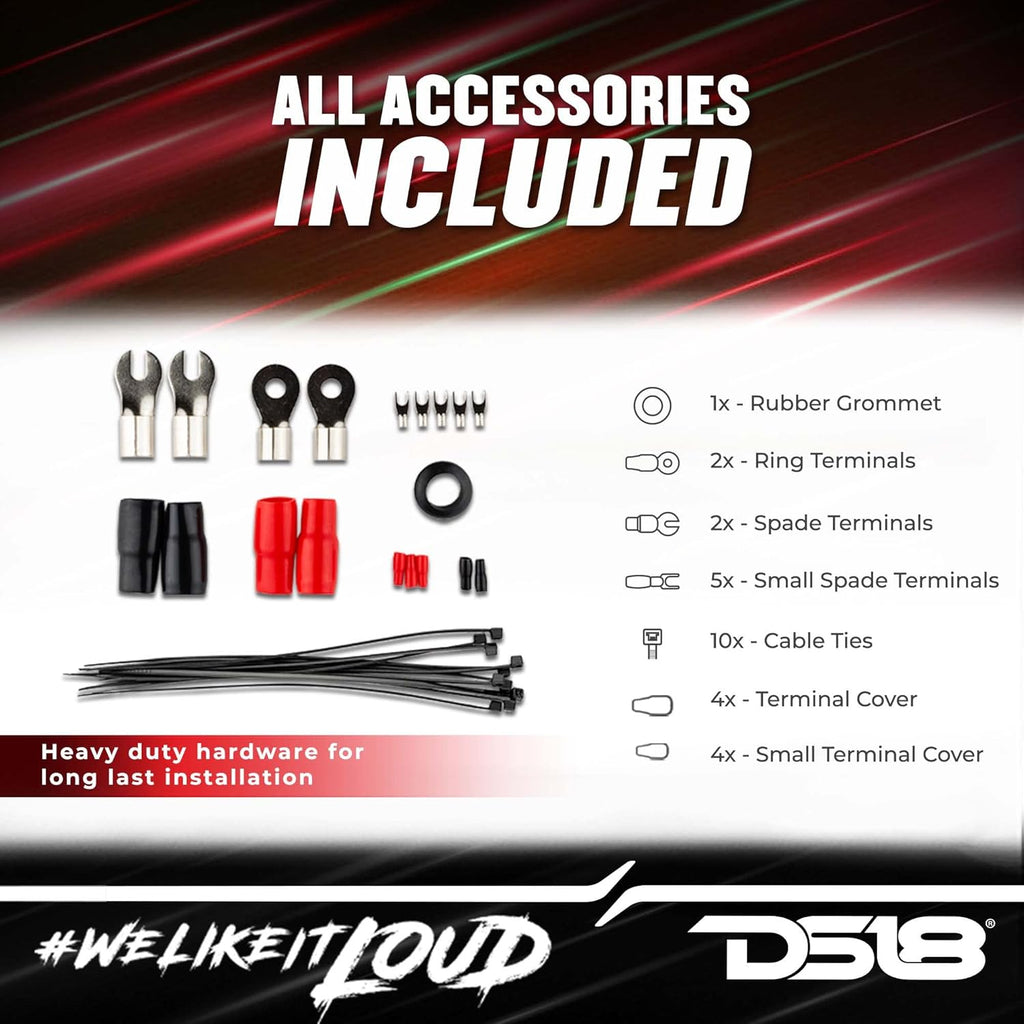 AMPKIT0 0 Gauge CCA Complete Amp Wiring Kit - Amplifier Install Wiring 1/0 Ga Amp Kit Pro Installation Cables up to 3500 Watts with ANL Fuse Holder 250A