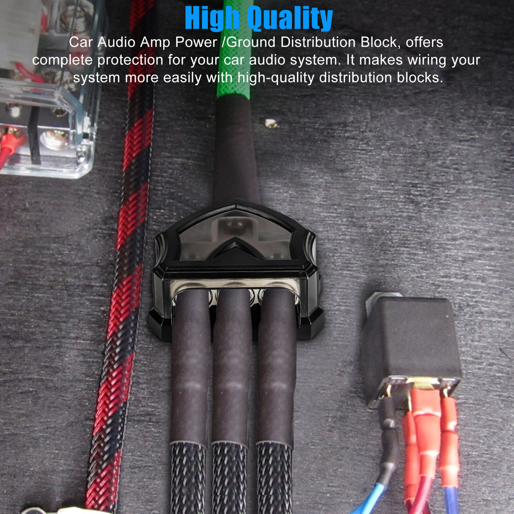 2PCS 3 Way 0 Gauge Input to 0 Gauge Output Power Ground Amp Distribution Block