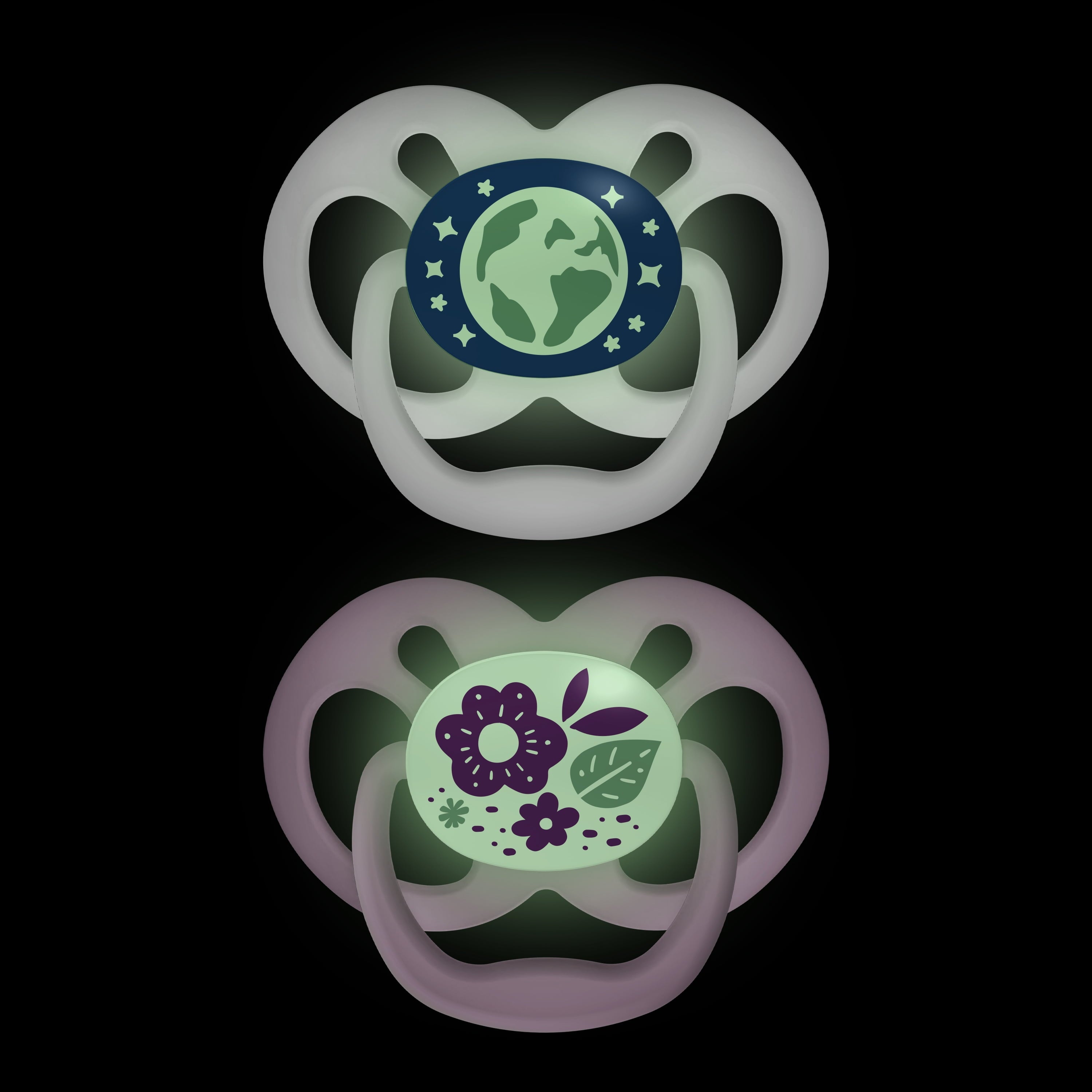 Advantage Baby Pacifier, Fully Symmetrical, Silicone Bulb, 6-18M, BPA Free, Squirrel/Glow, 4 Pack