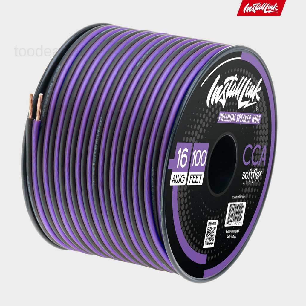 16 AWG Gauge Speaker Wire Cable Stereo, Car or 100 Feet, Frosted Purple/Black