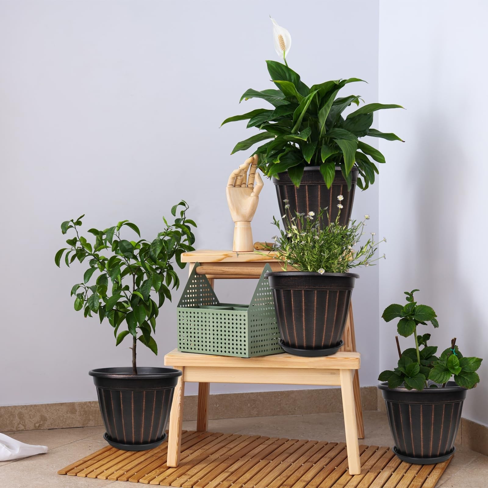 12 Inch Pots for Plants 4 Pack Tall Planters Large Flower with Drainage Hole