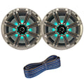 1 Pair (QTY 2) of  8" 2-Way 300 Watts Max Power Coaxial Marine Audio Multicolor LED Speakers with Silver Grilles, 50-Feet 16-Gauge Speaker Wire