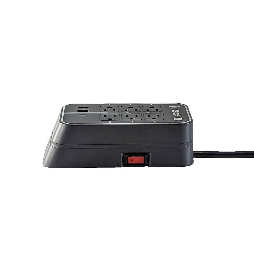 6 Ft. 6-Outlet RGB Gaming Surge Protector with 2 USB-A and 1 USB-C, Black