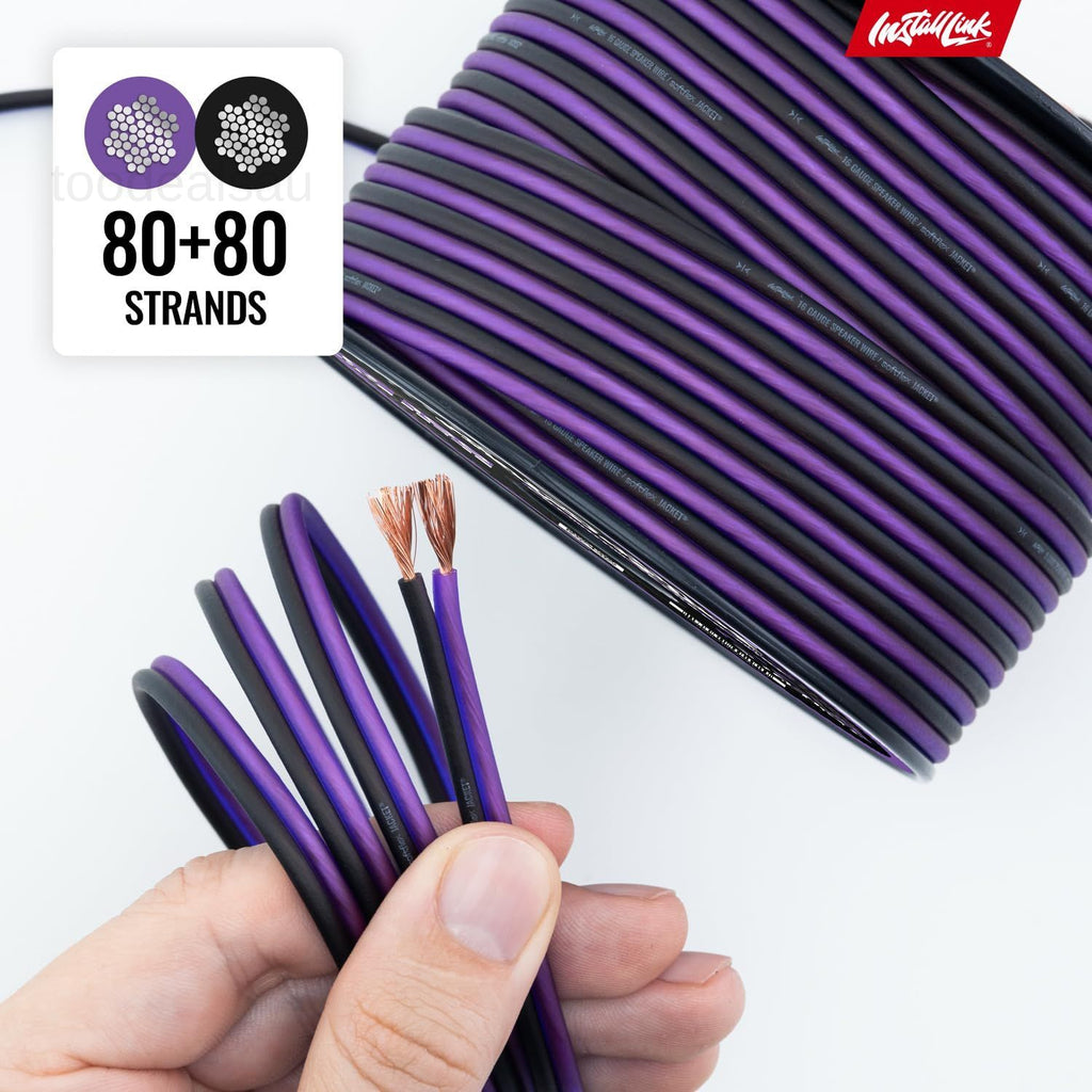 16 AWG Gauge Speaker Wire Cable Stereo, Car or 100 Feet, Frosted Purple/Black