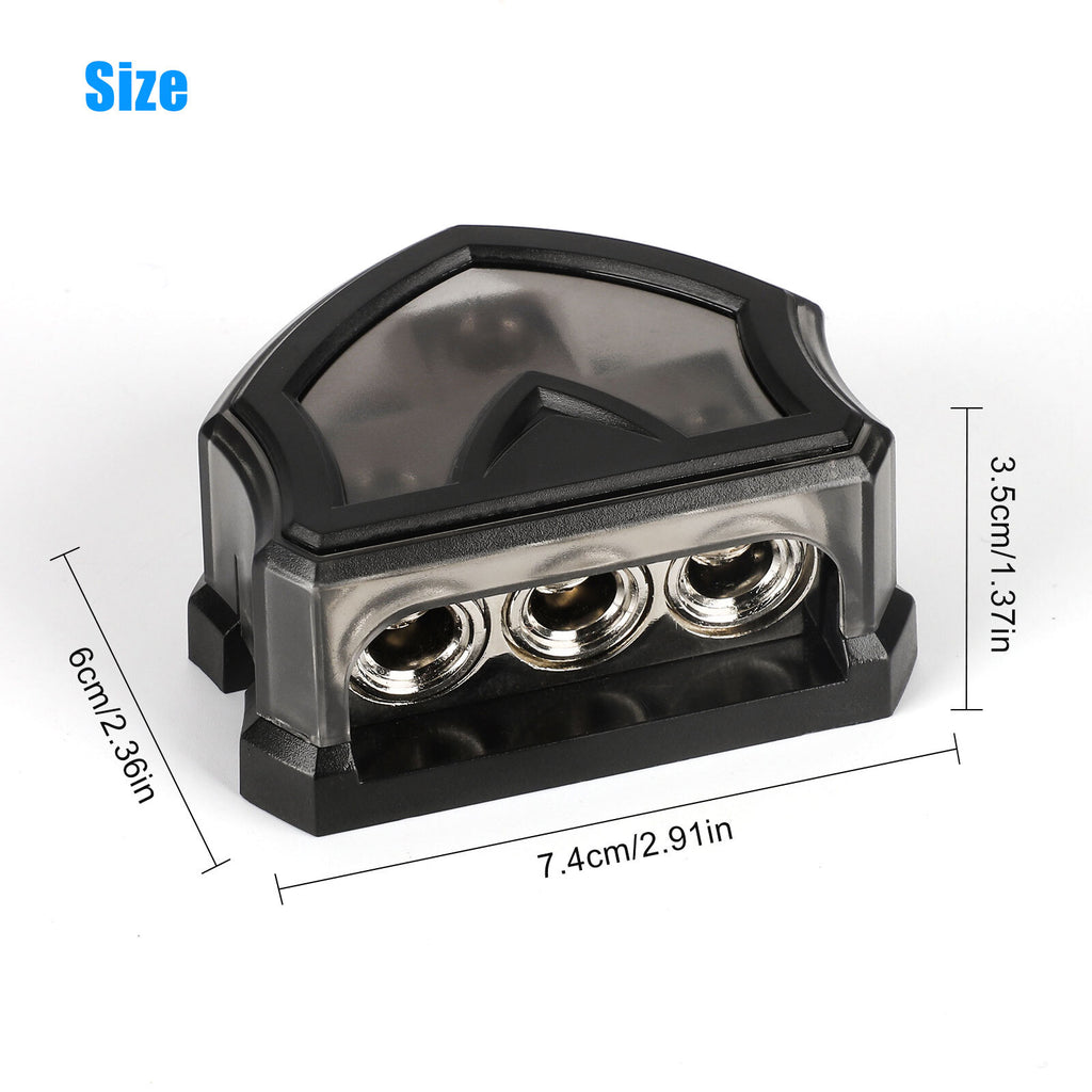 2PCS 3 Way 0 Gauge Input to 0 Gauge Output Power Ground Amp Distribution Block