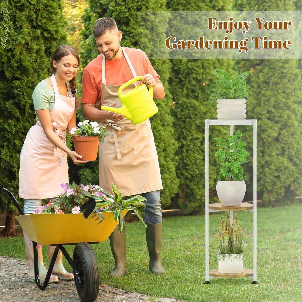 3-Tier White Indoor Plant Stand, Suitable for Large, Tall and Heavy Flower Pots, Corner Plant Stand, Vertical and Round