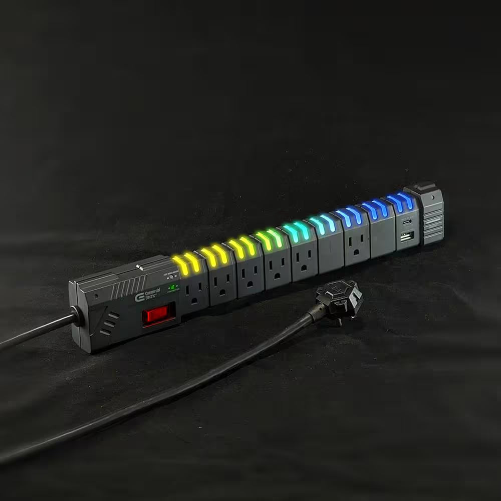 6 Ft. 6-Outlet RGB Gaming Surge Protector with 1 USB-A and 1 USB-C, Black