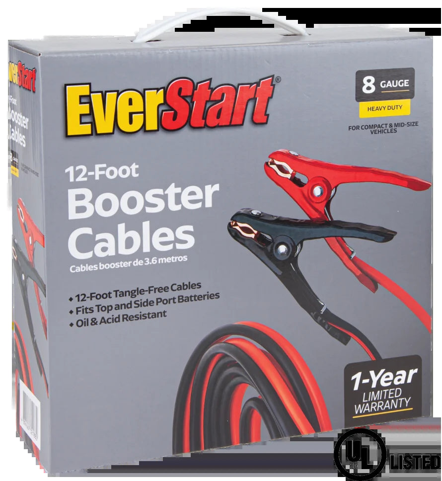 12-Foot 8-Gauge Heavy Duty Booster Cables, 165 Amps