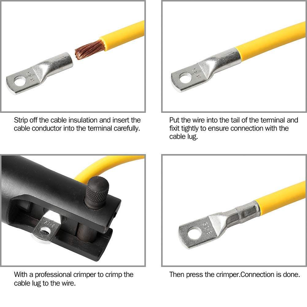 2/0 Gauge Wire Lugs 5/16" Stud (M8) 4 Pcs UL Heavy Duty Battery Cable Lugs 2/0 AWG 5/16" Cable Ends Copper Lugs Ring Terminal Connectors DIN 46235