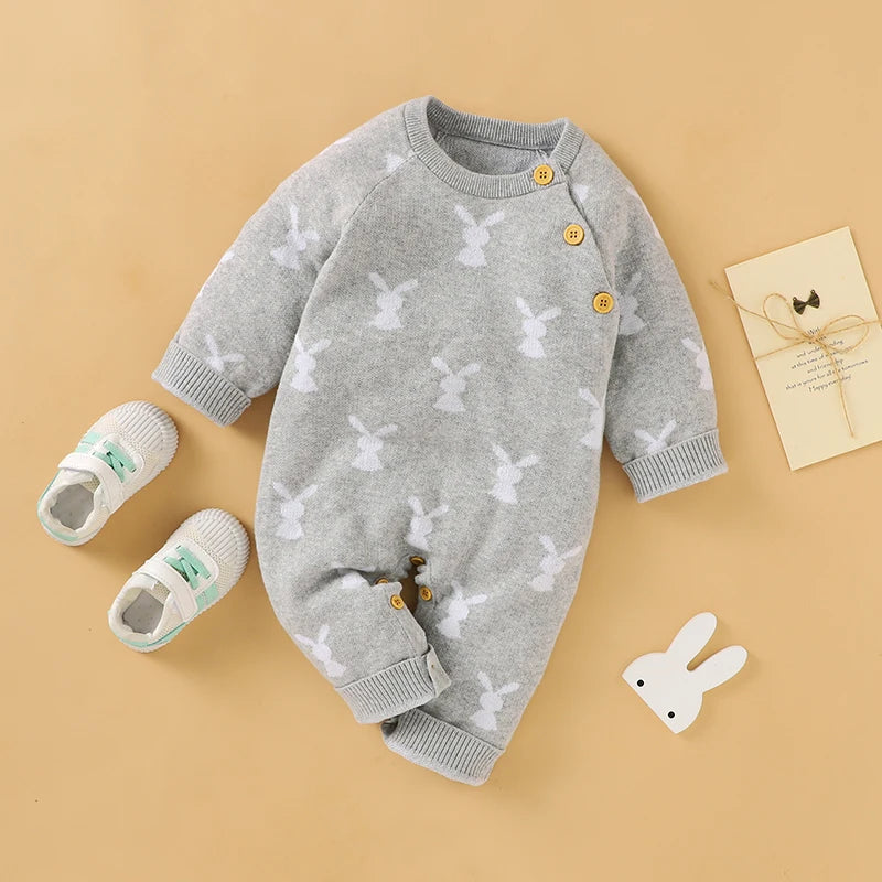 Baby Romper Cotton Knitted Newborn Boy Girl Jumpsuit Outfit Long Sleeve Fall Toddler Infant Winter Clothing Cute Rabbit Onesies