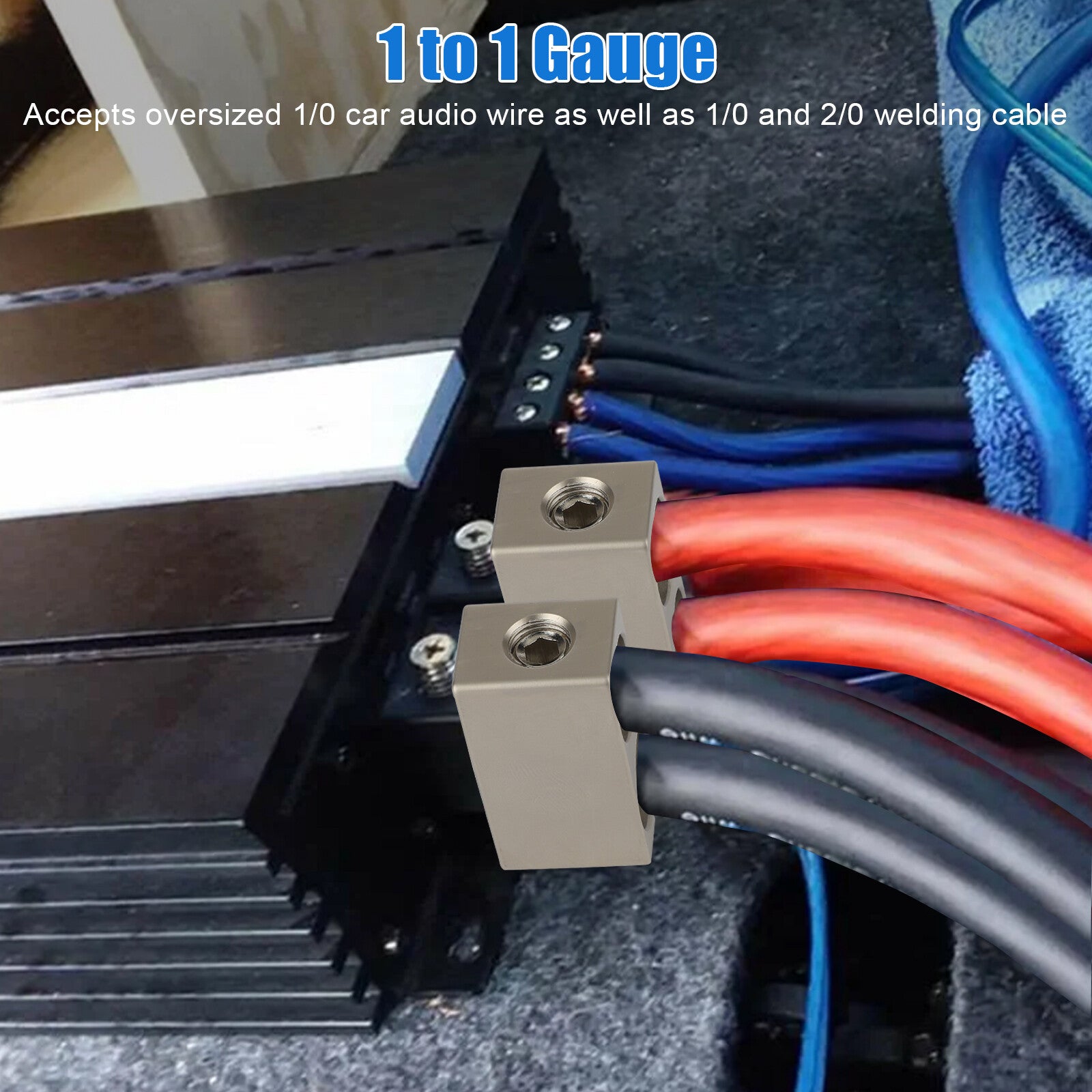 2X Car Audio Power/Ground Dual 1/0 Gauge to 1/0 Gauge Offset Amp Input Reducers