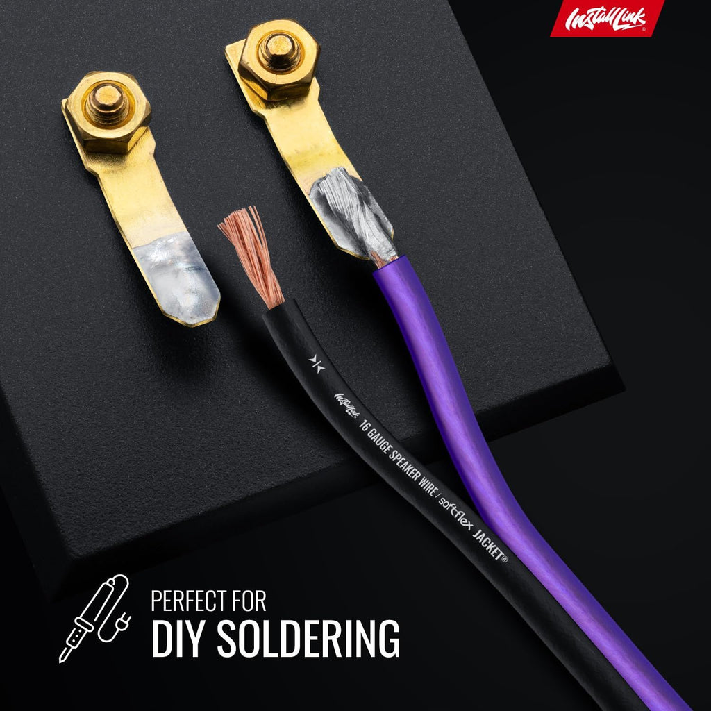 16 AWG Gauge Speaker Wire Cable Stereo, Car or 100 Feet, Frosted Purple/Black