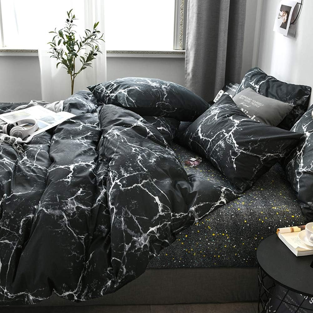 Black Marble King Size Comforter Set Black White Bedding Comforter Sets All Season Black Comforter Abstract Comforter with 2 X Pillow Cases