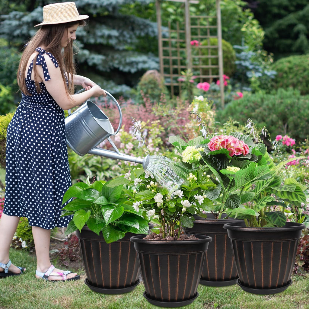 12 Inch Pots for Plants 4 Pack Tall Planters Large Flower with Drainage Hole