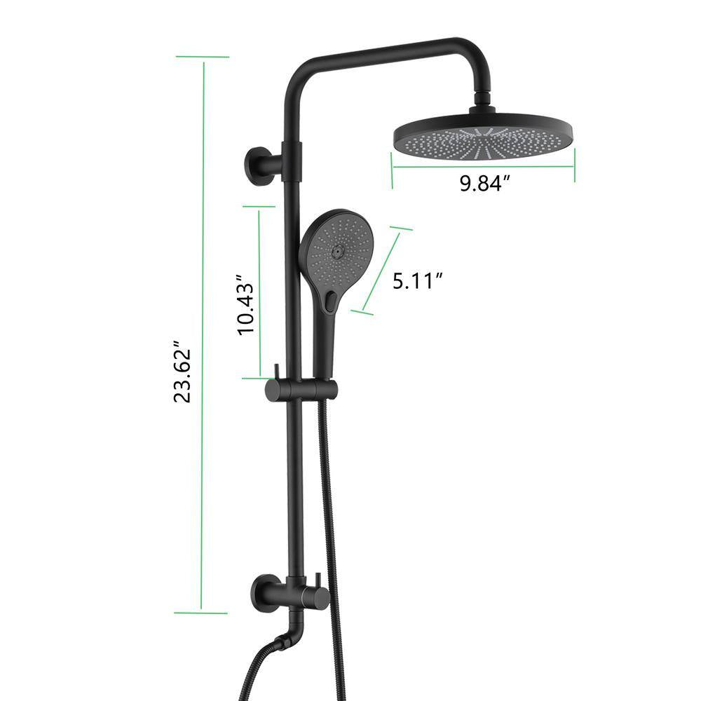 3-Spray Wall Bar round Rain Shower Faucet Kit with Handheld Shower in Matte Black (Valve Not Included)