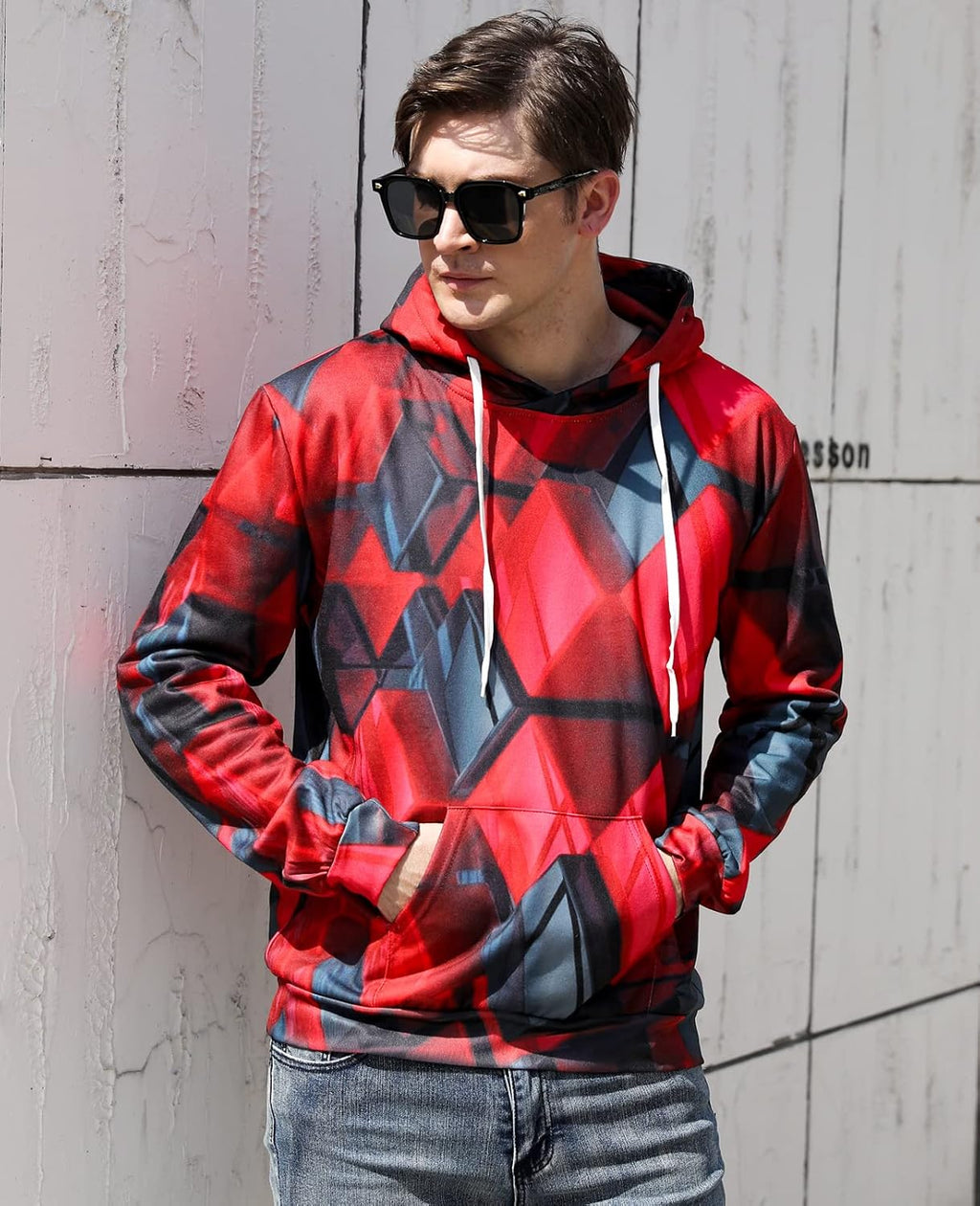 3D Graphic Hoodies Women Mens Cool Color Block Thicken Sweatshirt with Drewatring Long Sleeve Jacket Shirt with Big Pocket L