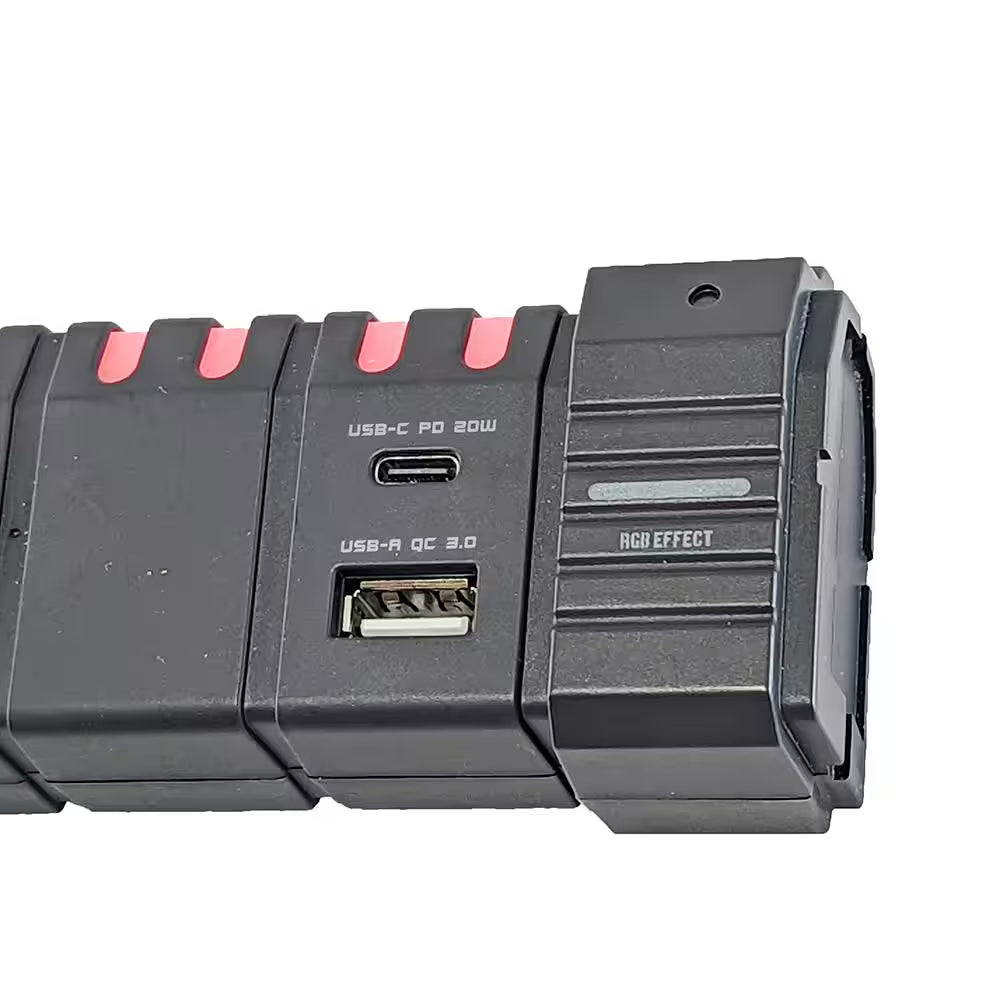 6 Ft. 6-Outlet RGB Gaming Surge Protector with 1 USB-A and 1 USB-C, Black