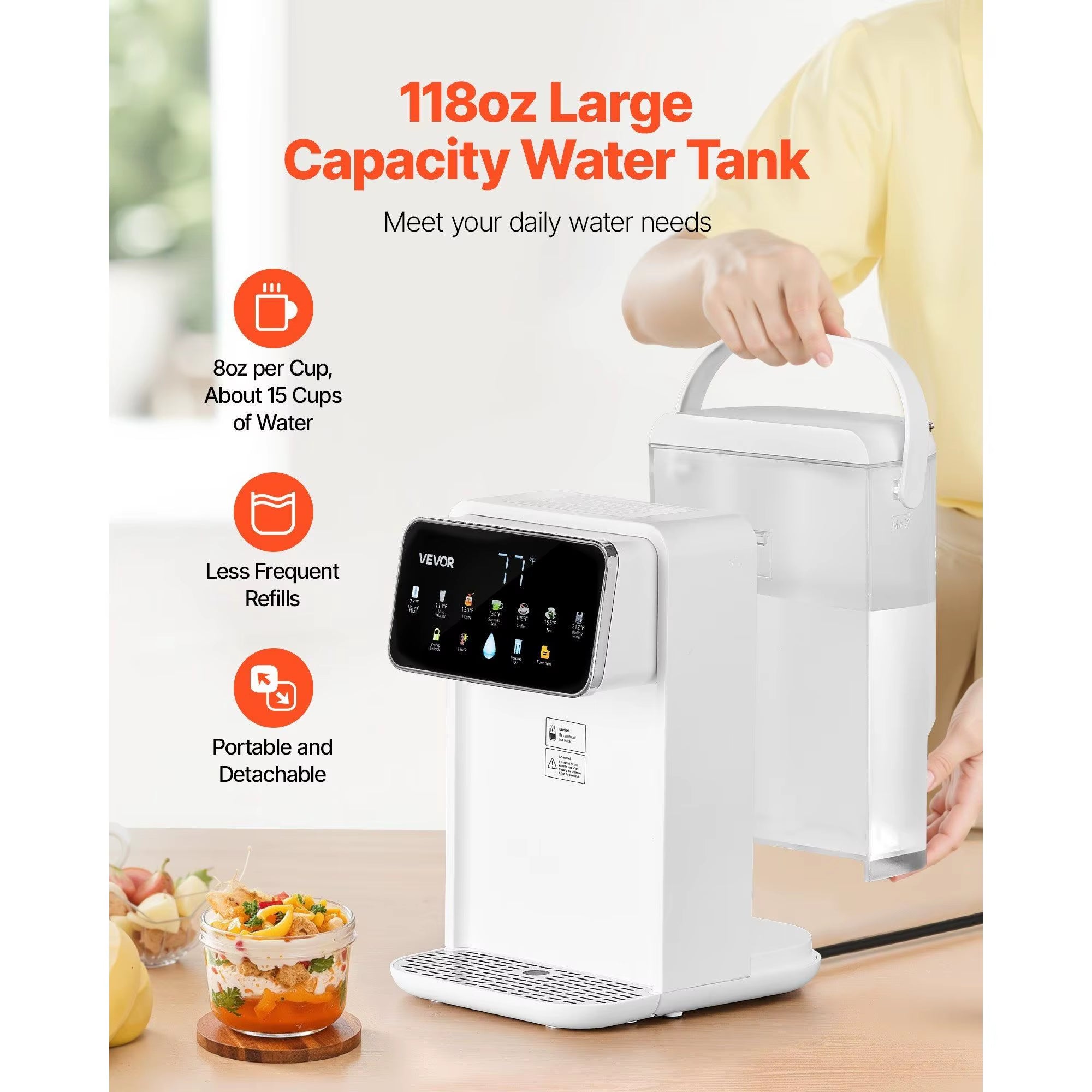 7 Temperature 7 Volumes 118Oz Tank Countertop Instant Hot Water Dispenser Desktop Water Dispenser with Instant Hot Water Feature