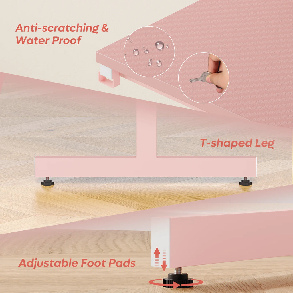 42" LED Gaming Desk PC Computer Office Gamer Table Desk with Monitor Stand, Pink