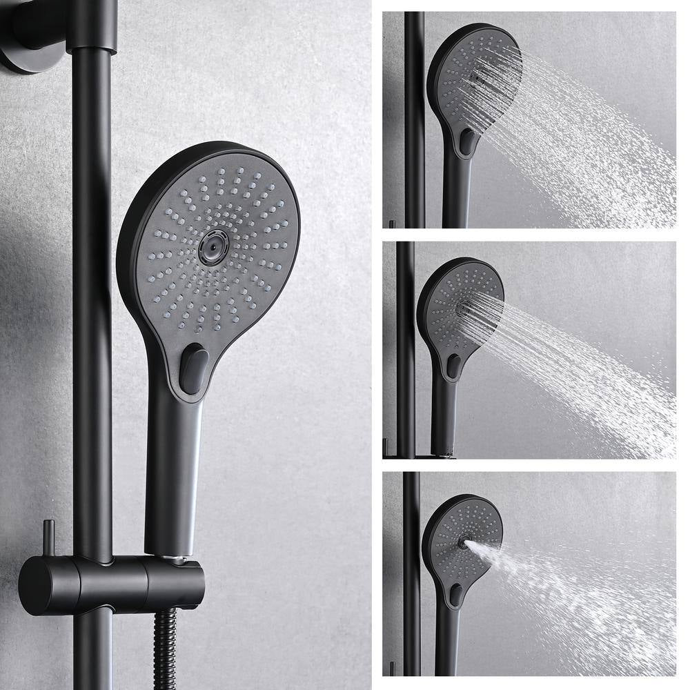 3-Spray Wall Bar round Rain Shower Faucet Kit with Handheld Shower in Matte Black (Valve Not Included)