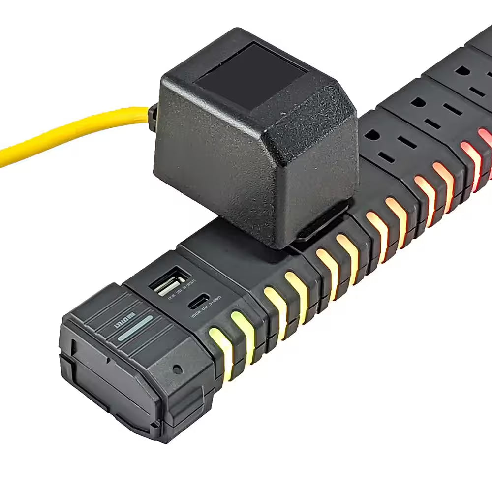 6 Ft. 6-Outlet RGB Gaming Surge Protector with 1 USB-A and 1 USB-C, Black