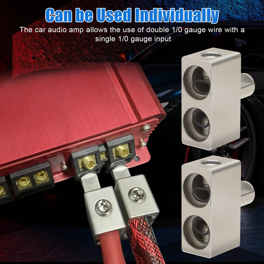 2X Car Audio Power/Ground Dual 1/0 Gauge to 1/0 Gauge Offset Amp Input Reducers
