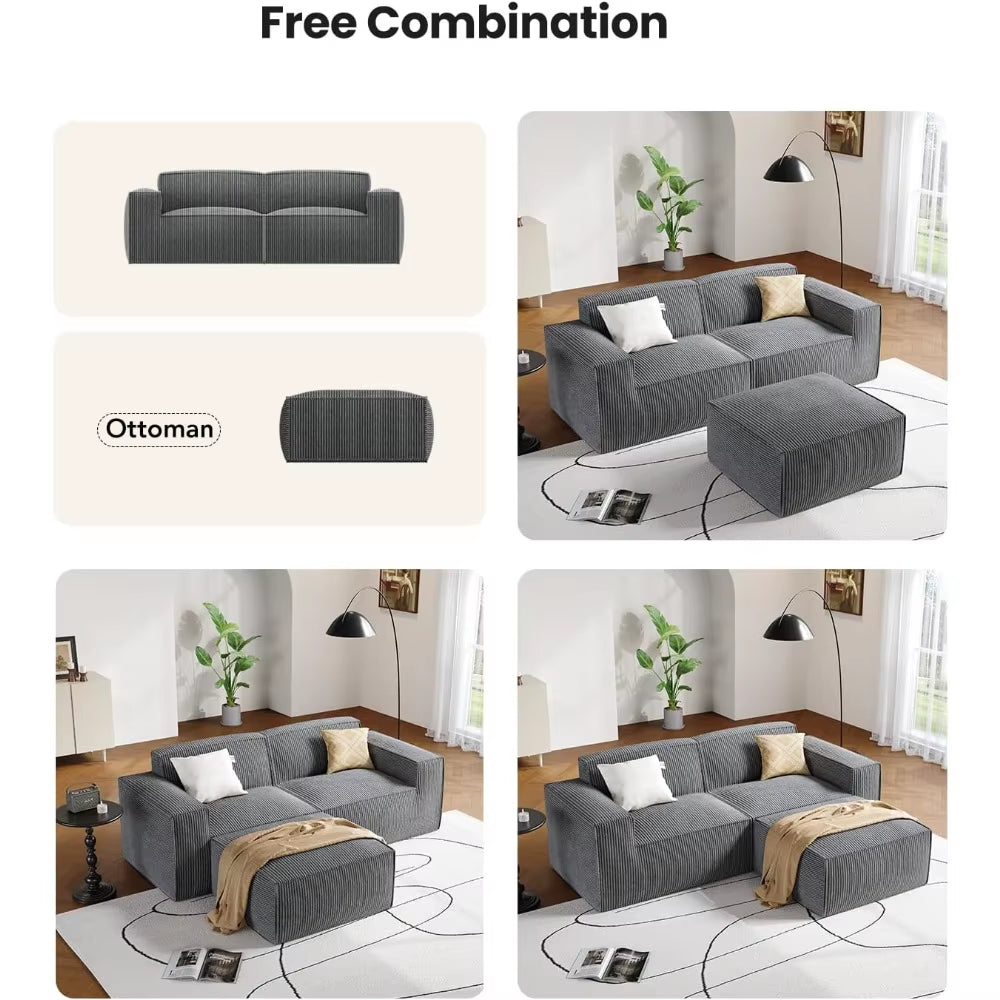 80 L Shaped Sofa Modular, Corduroy Couches with Deep Seats &High-Back, Upholstered Couches for Living Room Bedroom