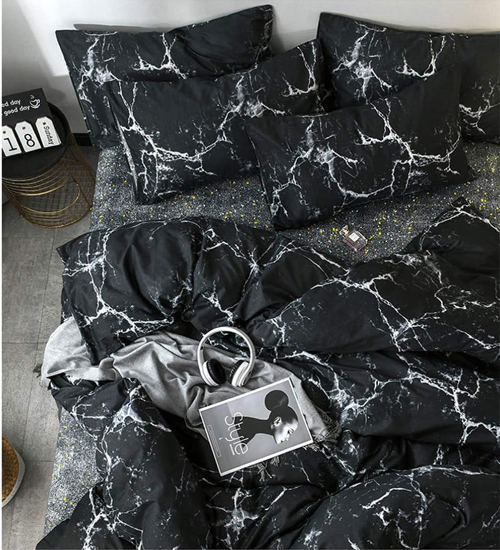 Black Marble King Size Comforter Set Black White Bedding Comforter Sets All Season Black Comforter Abstract Comforter with 2 X Pillow Cases