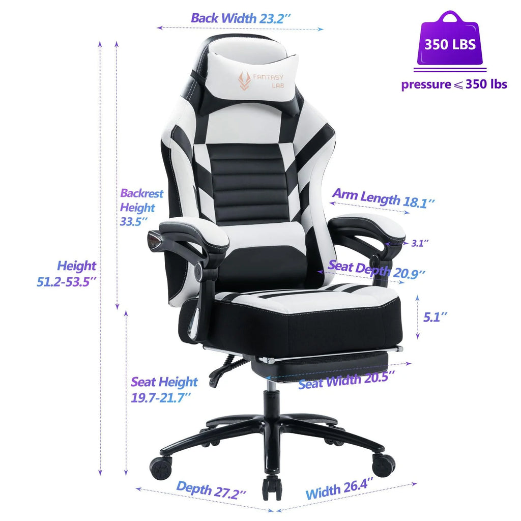 Big and Tall Gaming Chair with Footrest 401Lbs Massage Gamer Chair with Memory Foam Adjustable Tilt Back Angle & Armrest, High Back Leather Computer Office Chair