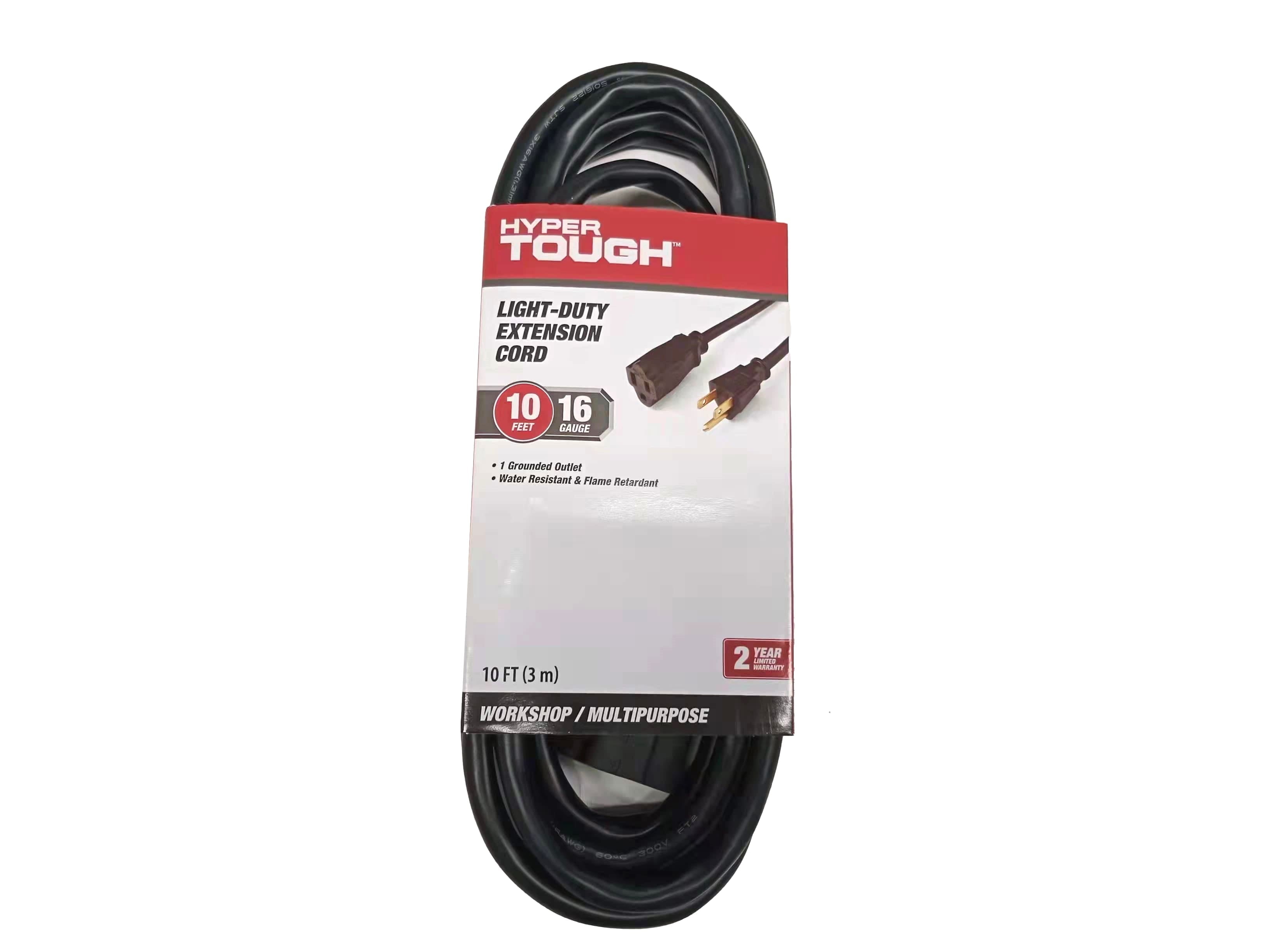 10FT 16AWG 3 Prong Black Outdoor Single Outlet Extension Cord, 13 Amps