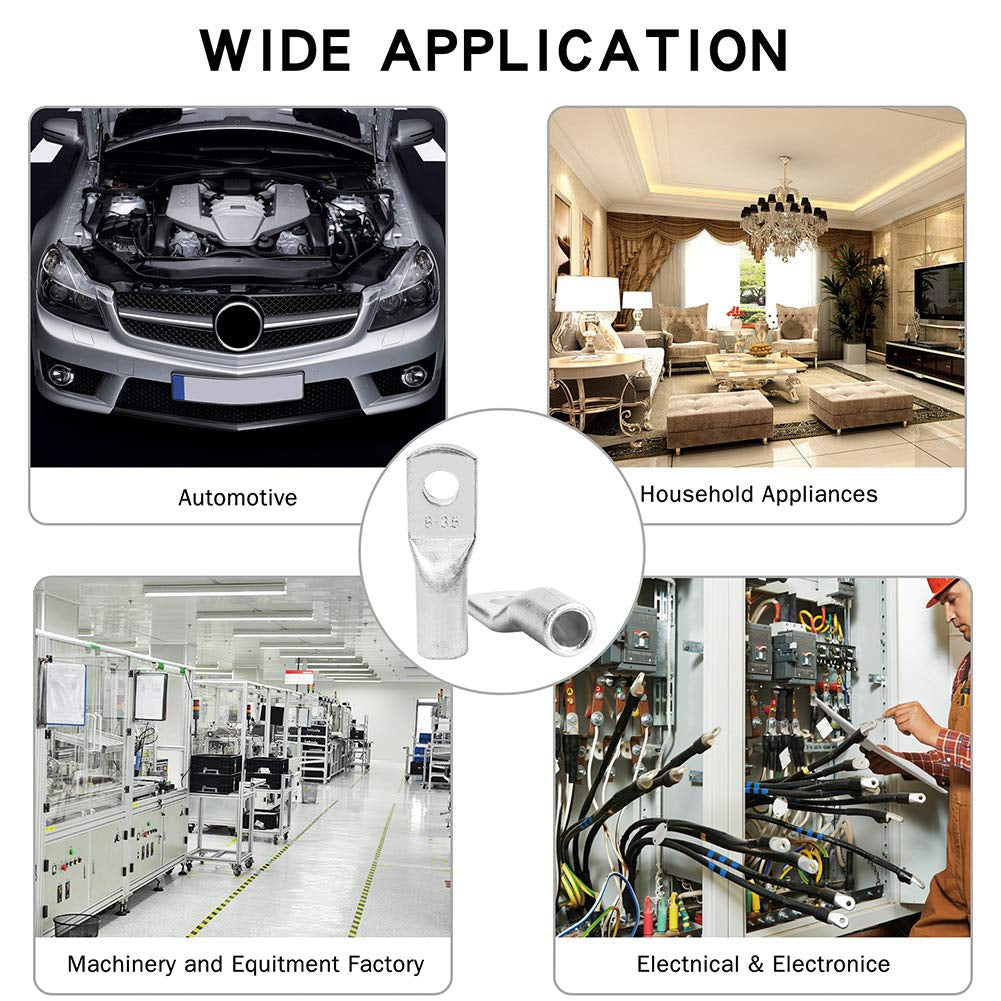 2/0 Gauge Wire Lugs 5/16" Stud (M8) 4 Pcs UL Heavy Duty Battery Cable Lugs 2/0 AWG 5/16" Cable Ends Copper Lugs Ring Terminal Connectors DIN 46235