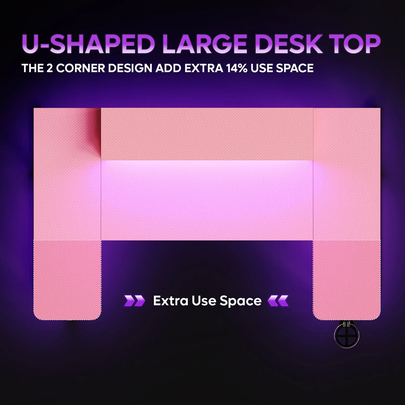 51 Inch Pink Gaming Desk with LED Lights, U-Shaped Computer Desk with Monitor Stand, Hooks and Cup Holder, Home Office Desk