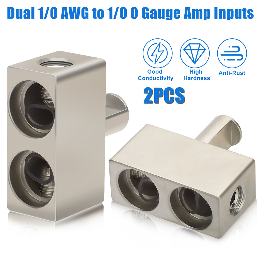 2X Car Audio Power/Ground Dual 1/0 Gauge to 1/0 Gauge Offset Amp Input Reducers