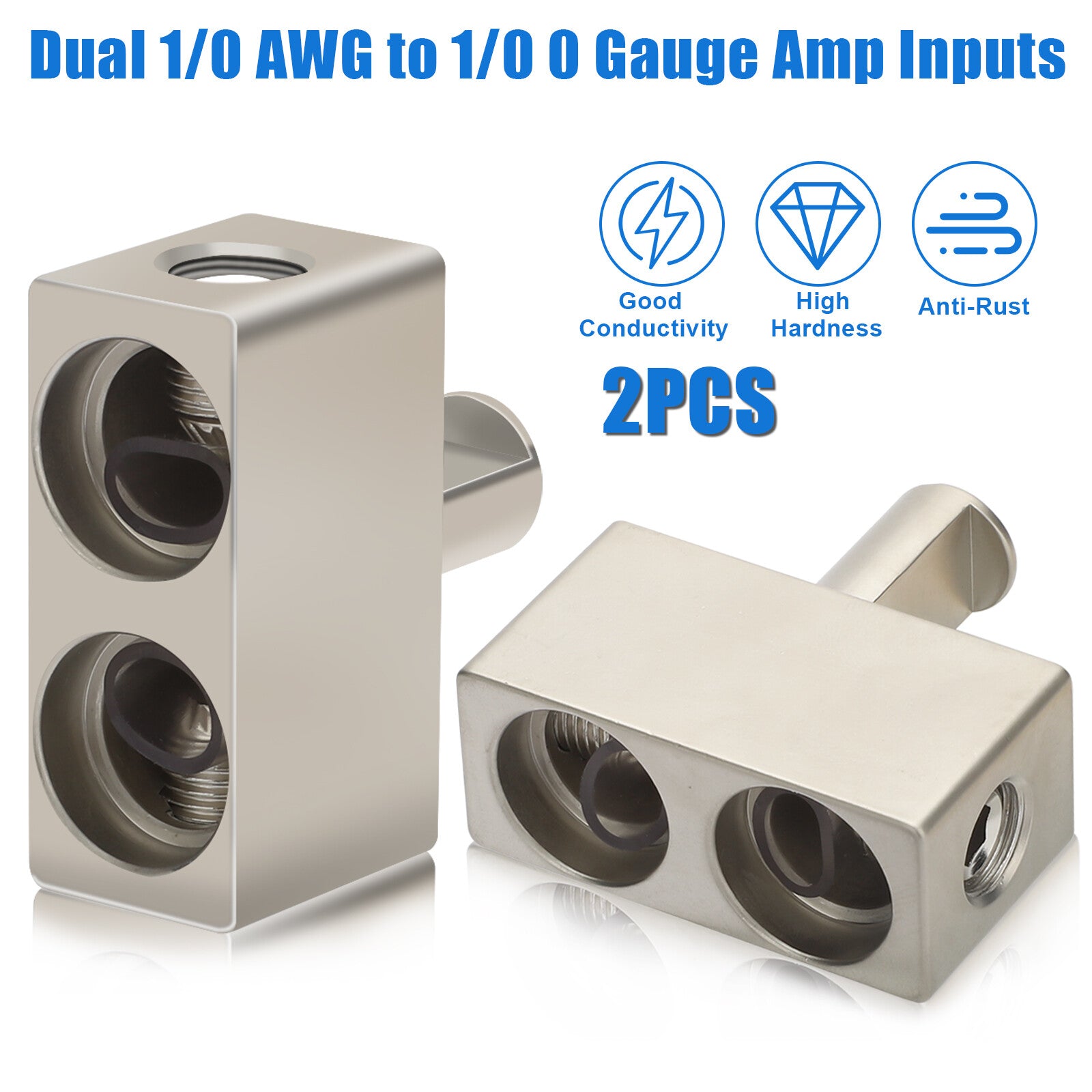 2X Car Audio Power/Ground Dual 1/0 Gauge to 1/0 Gauge Offset Amp Input Reducers