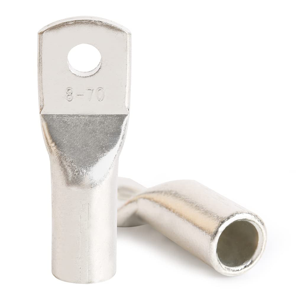 2/0 Gauge Wire Lugs 5/16" Stud (M8) 4 Pcs UL Heavy Duty Battery Cable Lugs 2/0 AWG 5/16" Cable Ends Copper Lugs Ring Terminal Connectors DIN 46235