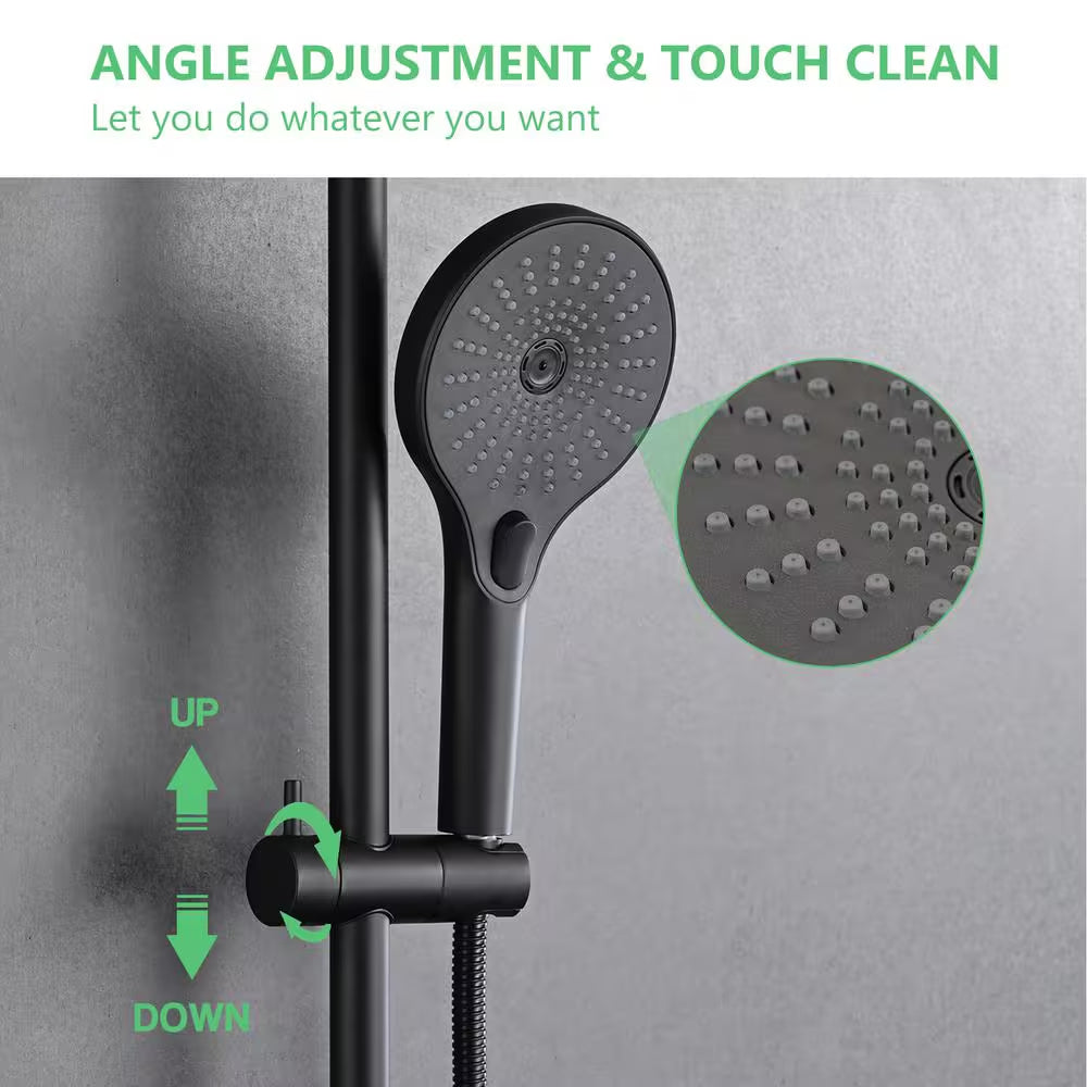 3-Spray Wall Bar round Rain Shower Faucet Kit with Handheld Shower in Matte Black (Valve Not Included)