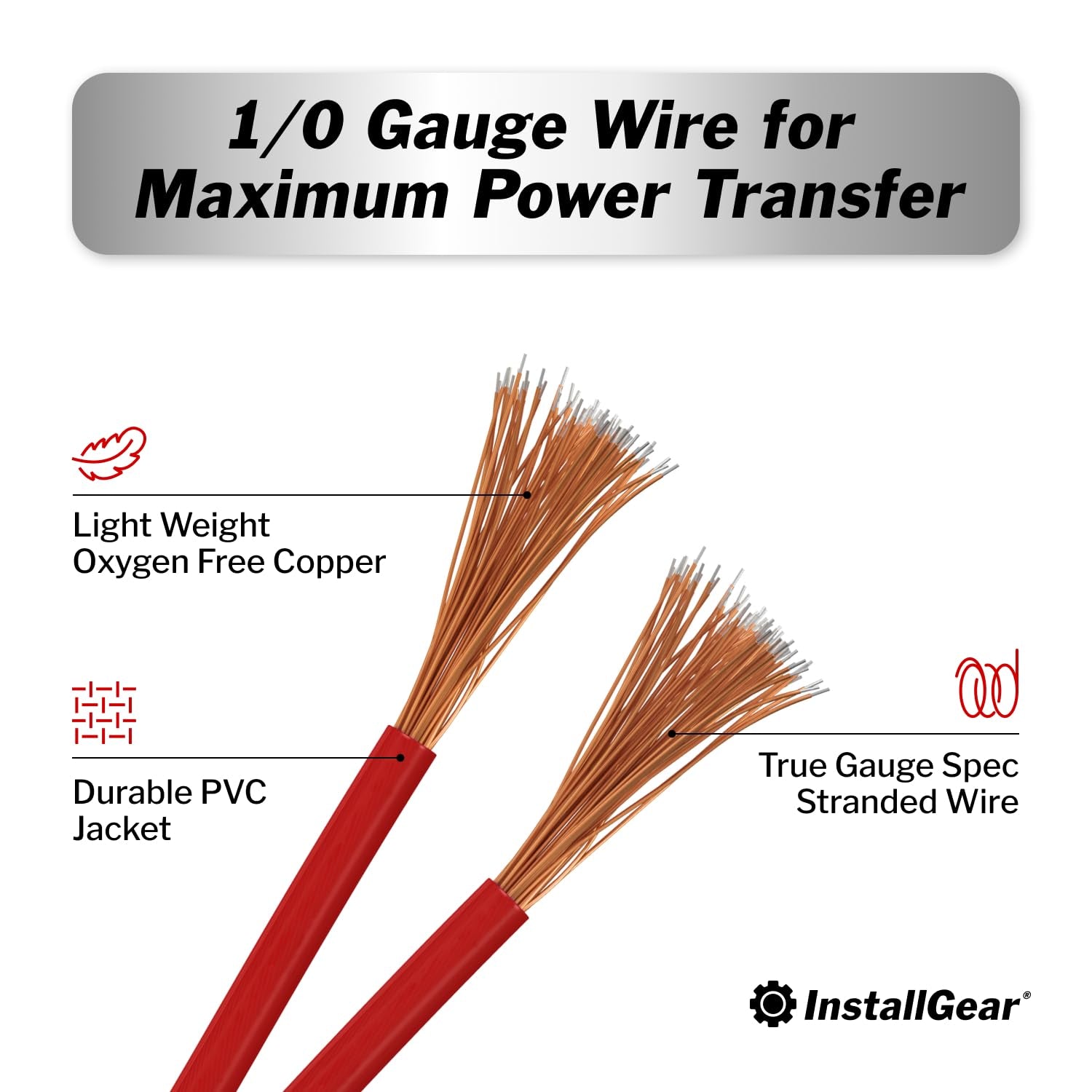 1/0 Gauge AWG OFC Pure Copper Power Ground Wire Cable (25Ft Red) True Spec Welding Wire, 1/0 Gauge Battery Cable Wires, Automotive Wires, Car Audio Speaker Stereo, RV Trailer, Amp Wiring
