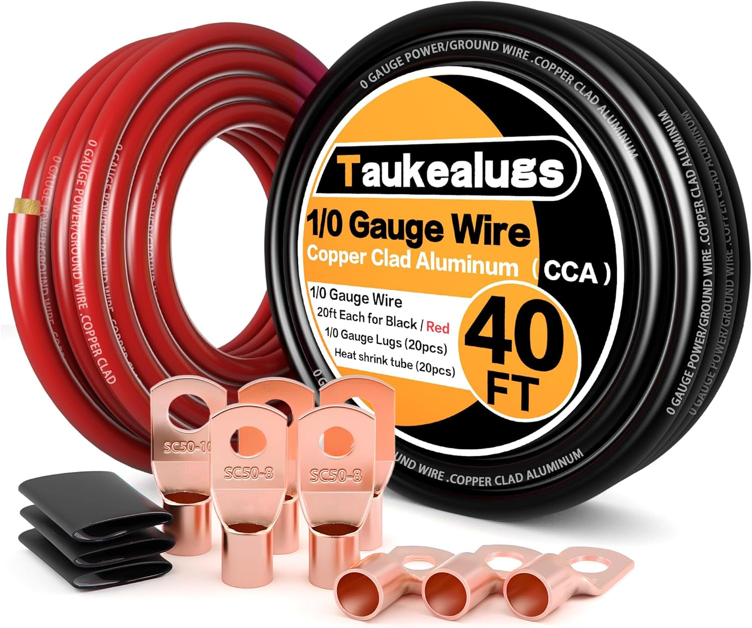 1/0 AWG Battery Cable 0 Gauge Wire Copper Clad Aluminum CCA Amp Wiring Kit 40FT