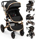 Baby Stroller, Foldable Aluminum Alloy Stroller with Reversible, Travel Stroller for Newborn Infant, Black