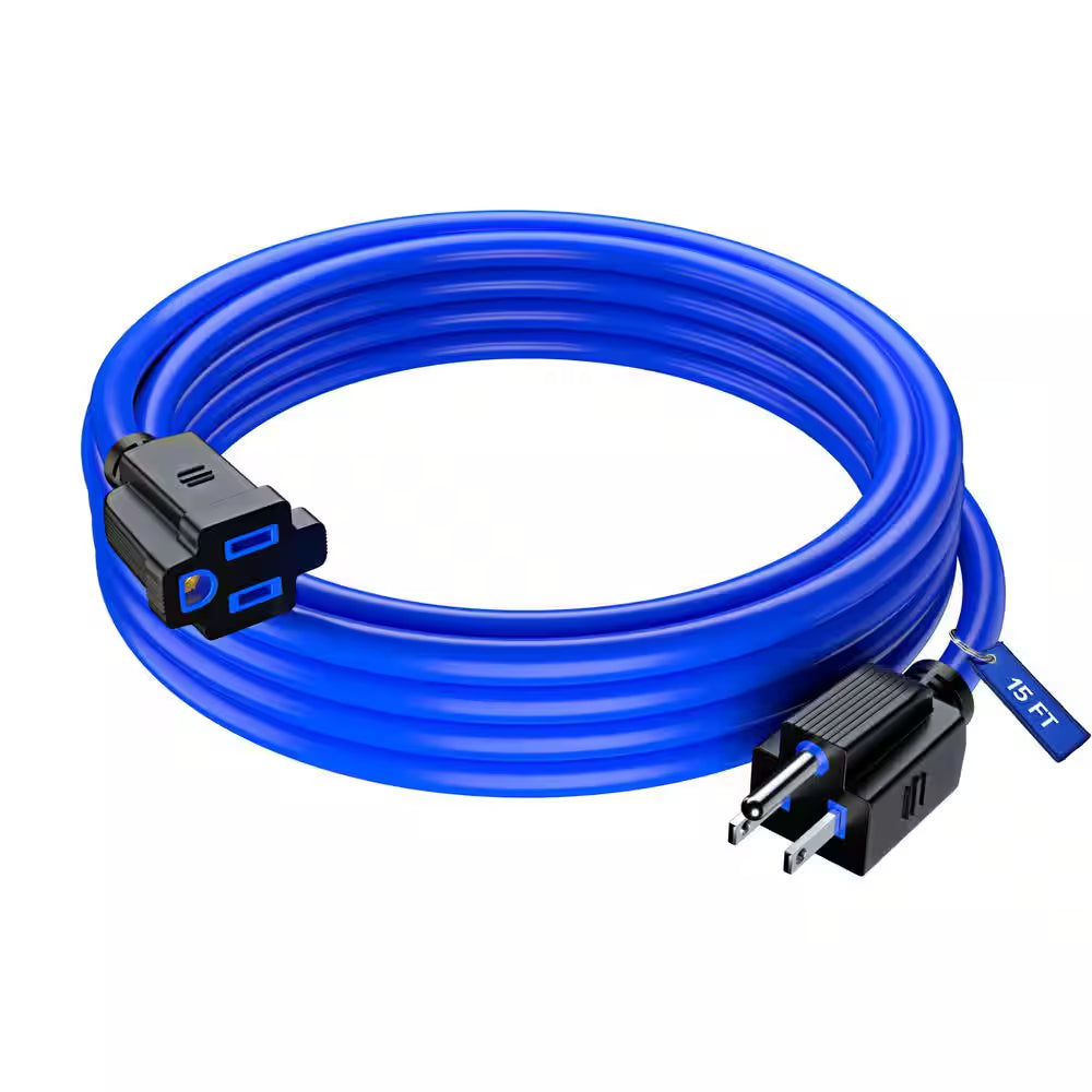 15 Ft. 16 / 3 Light Duty Indoor Extension Cord 13 Amps Blue